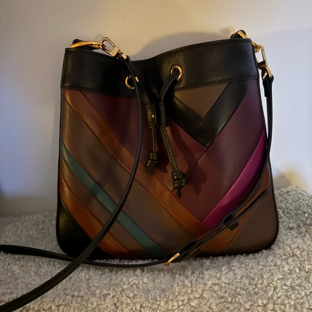 Women's Fossil Multicolor Leather Drawstring Crossbody Bag